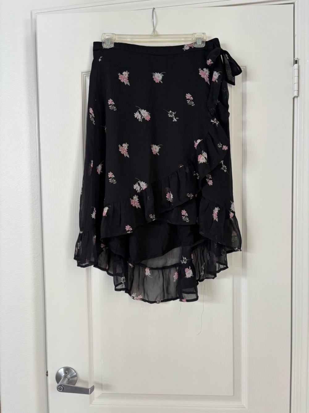 Abercrombie & Fitch Black Wrap High-Low Wrap Skirt with Pink Floral